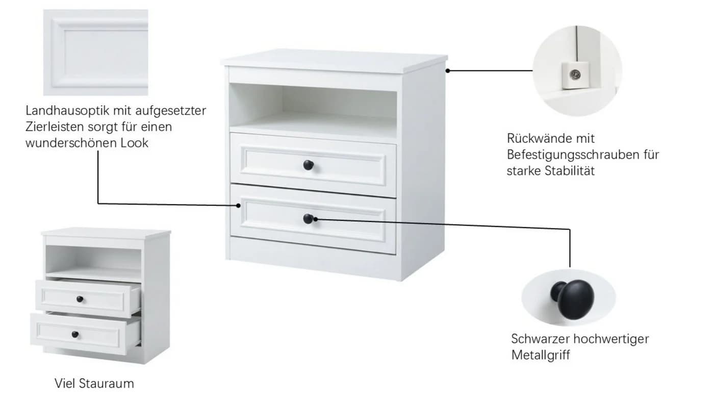 OTTO home Nachttisch Arrian 2er-Set Landhausstil weiß - Bild 3