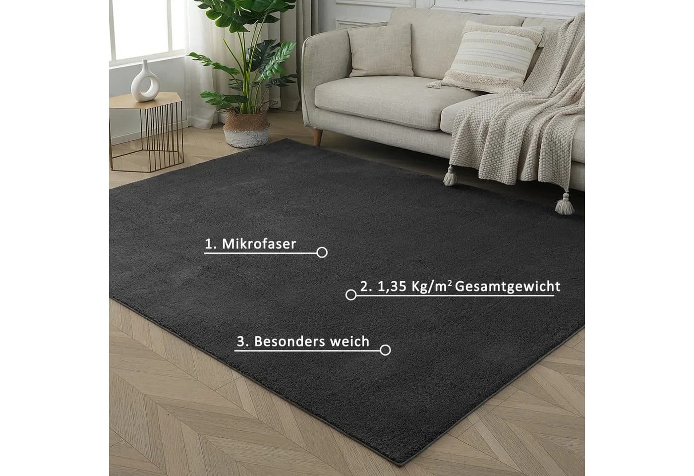 OTTO home Teppich Cali Uni Grau Microfaser Rechteckig - Bild 5