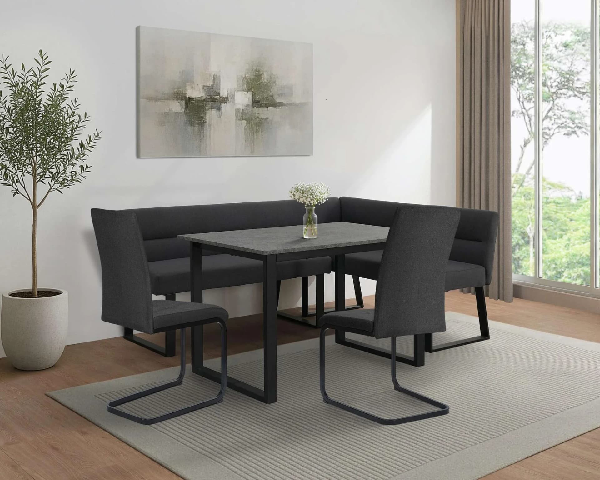 OTTO HOME Eckbankgruppe mit Tisch und 2 Stühlen Anthrazit/Schwarz