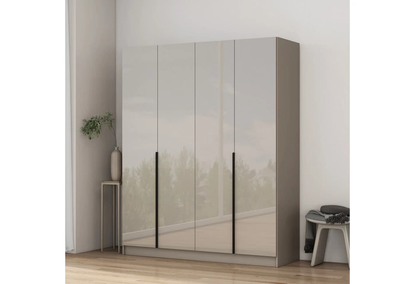 OTTO home Kleiderschrank Annor Grau Hochglanz mit Spiegeln