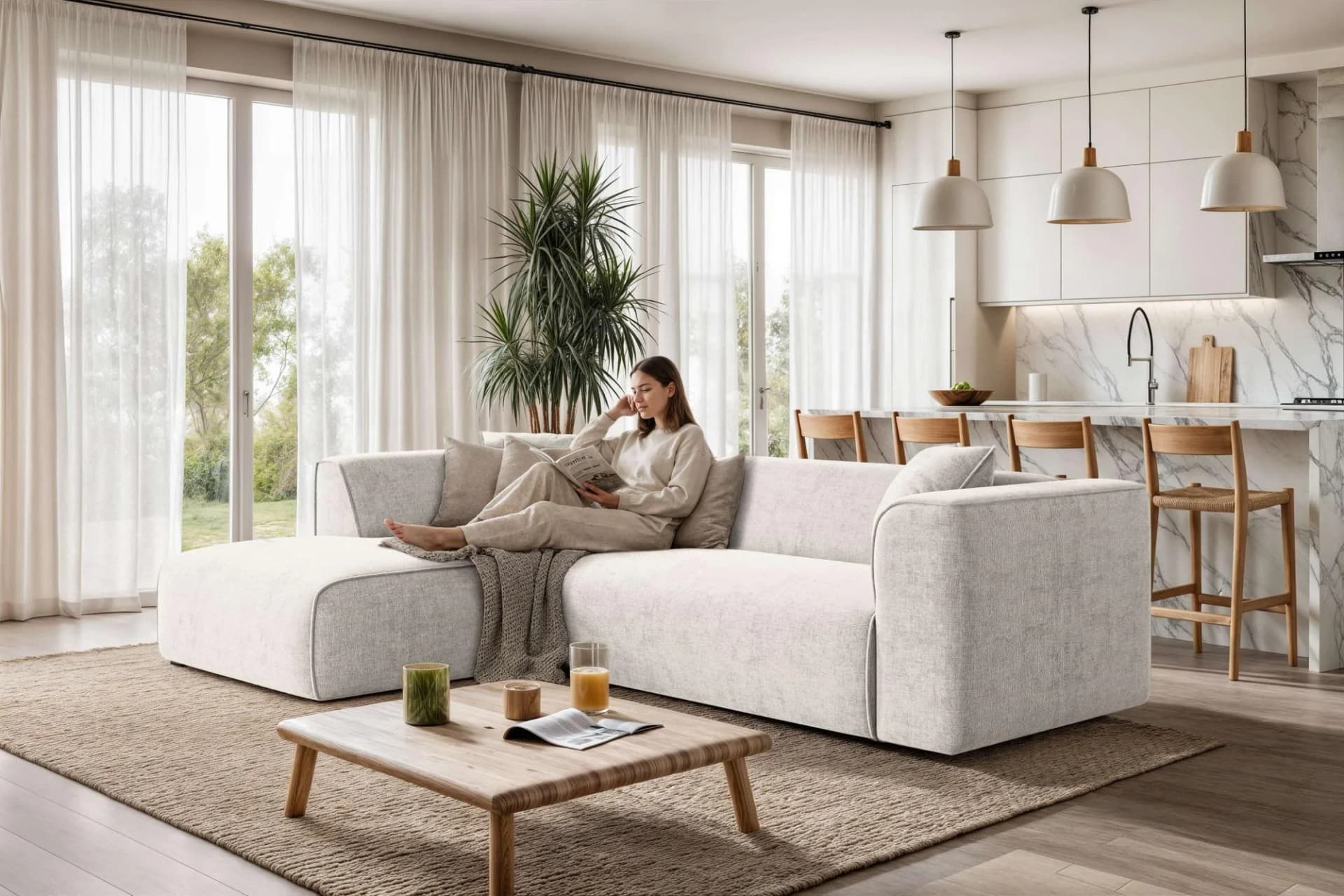 OTTO HOME Ecksofa Merid L-Form Beige Polyester