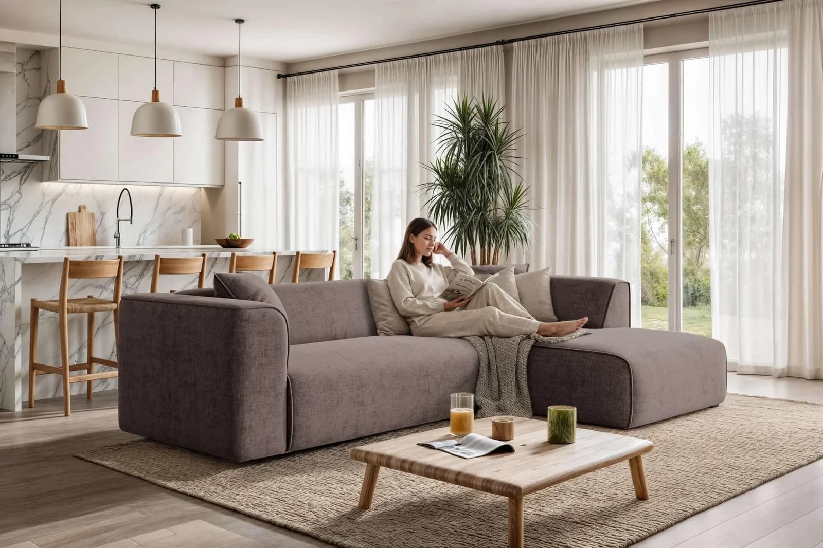 OTTO HOME Ecksofa Merid L-Form Braun Polyester