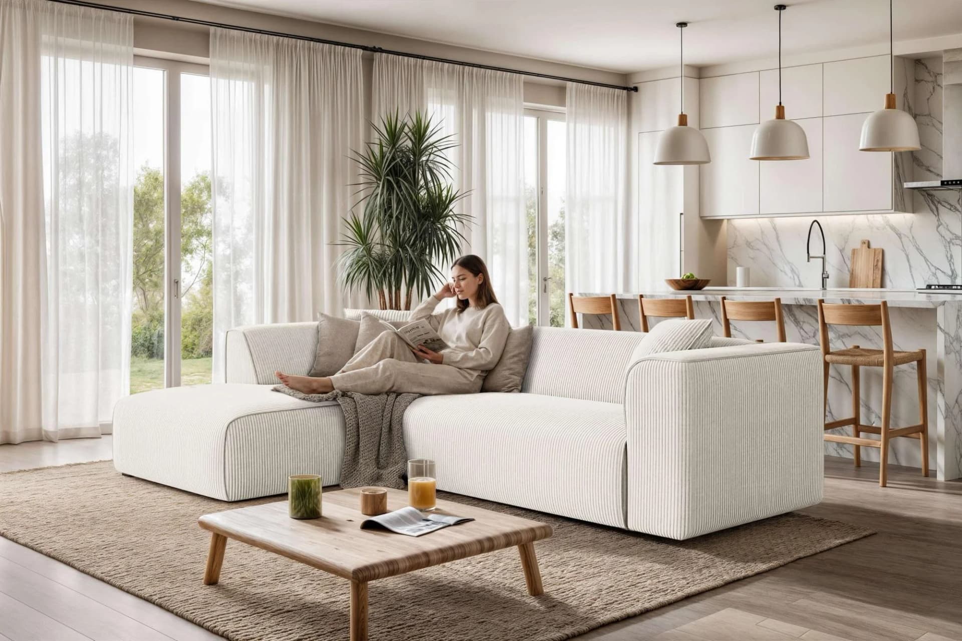 Ecksofa OTTO HOME Merid L-Form mit Ottomane links Creme Cord
