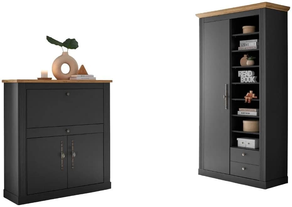 OTTO HOME Westminster Büromöbel-Set Dunkelgrau Landhausstil