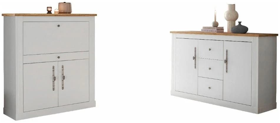 OTTO HOME Westminster Büromöbel-Set Sekretär & Sideboard Pinie Weiß