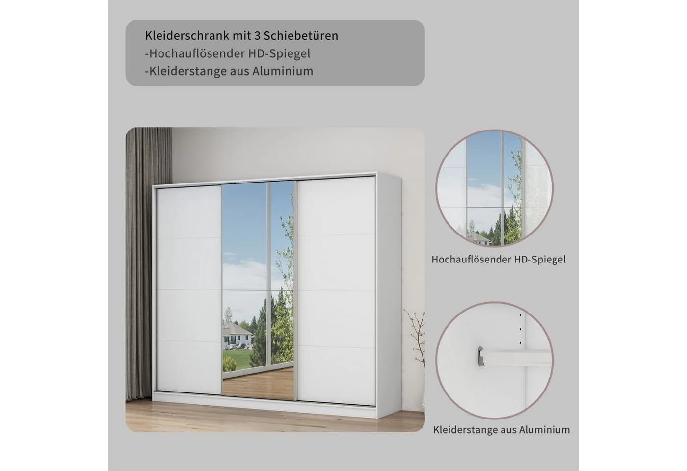 OTTO home Kleiderschrank Trento mit Schiebetüren, Spiegel & Schubladen Weiß - Bild 5