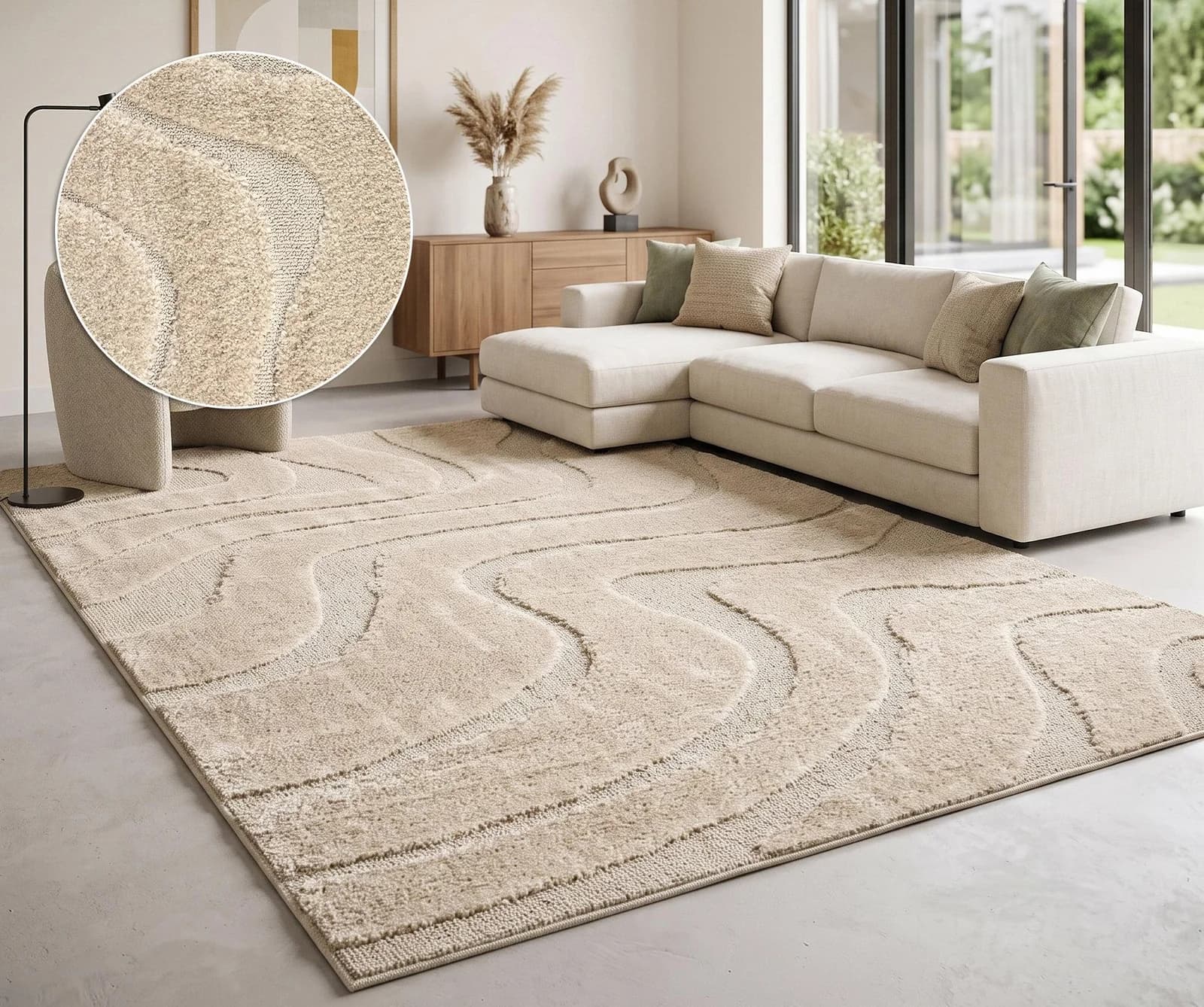 OTTO HOME Teppich Flowa Beige Wellenmuster Hoch-Tief