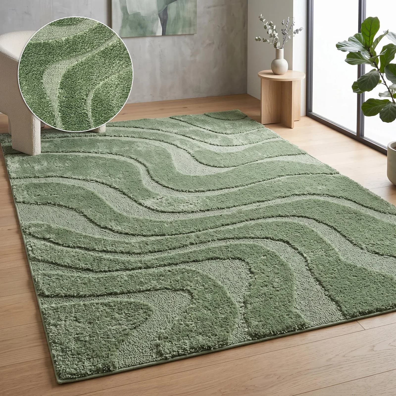 OTTO HOME Teppich Flowa Wellenmuster Hoch-Tief dunkelgrün