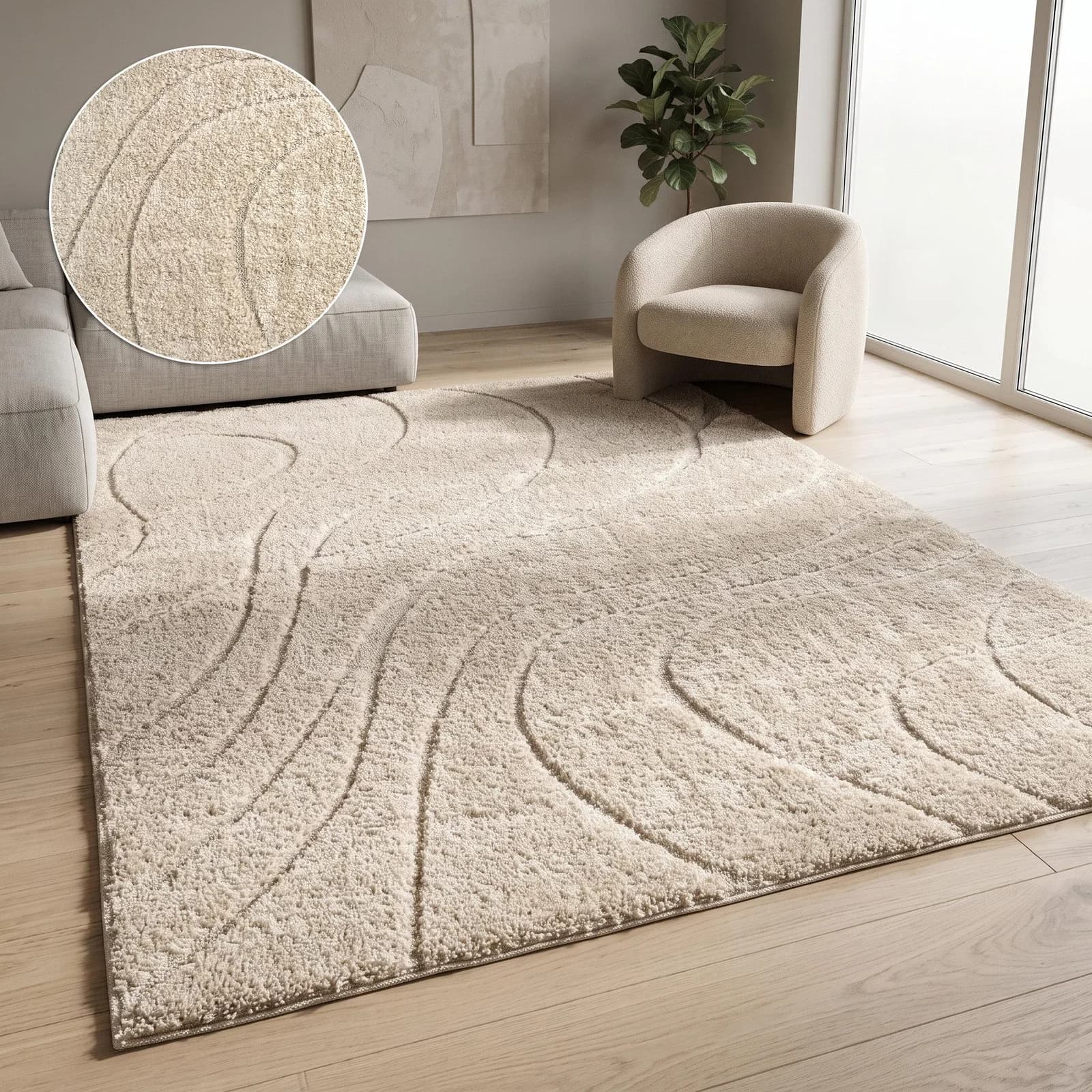 OTTO HOME Teppich Lavia Beige Wellenmuster Kunstfaser