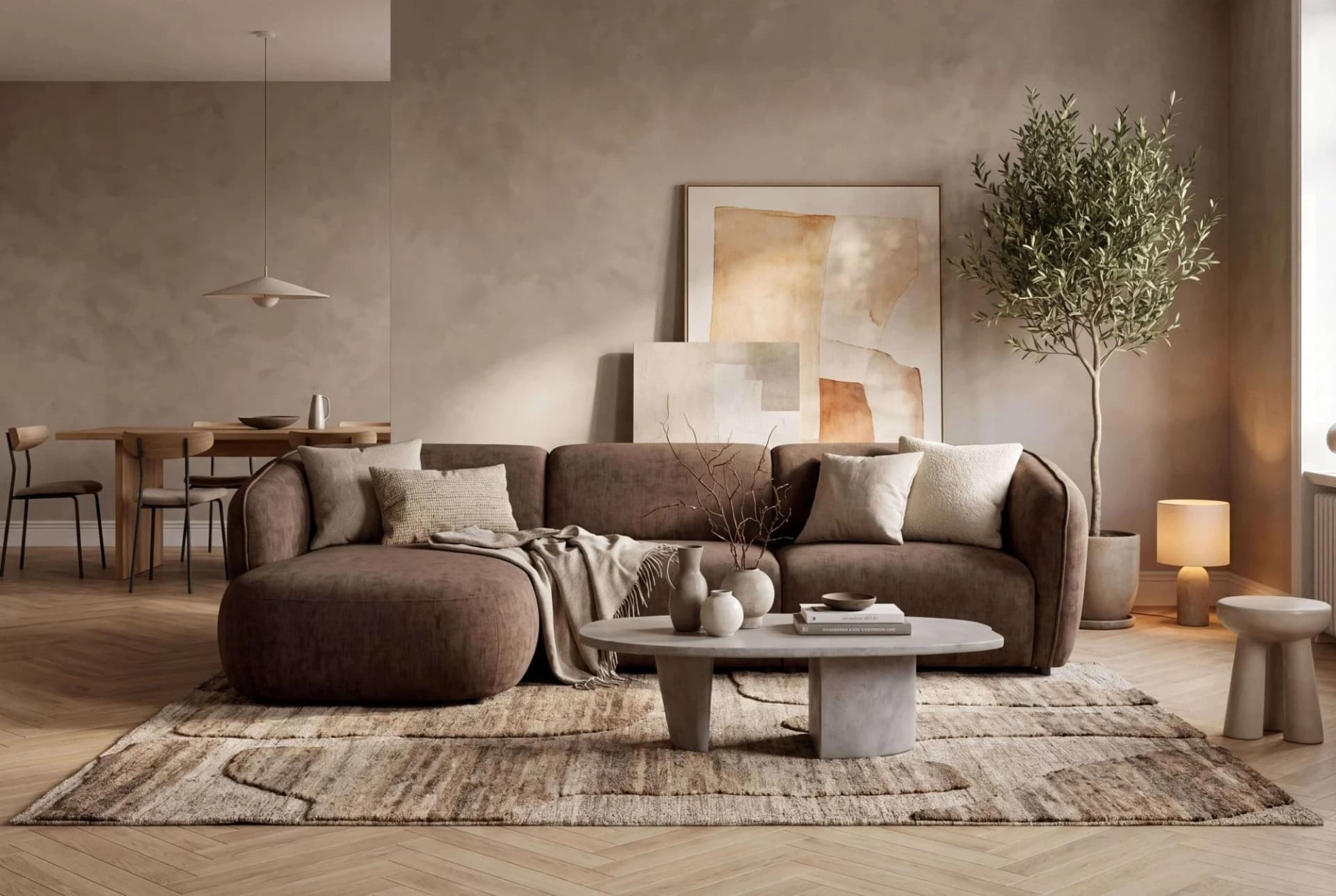 HOME AFFAIRE OSTRUP Ecksofa L-Form mit Recamiere Braun Chenille