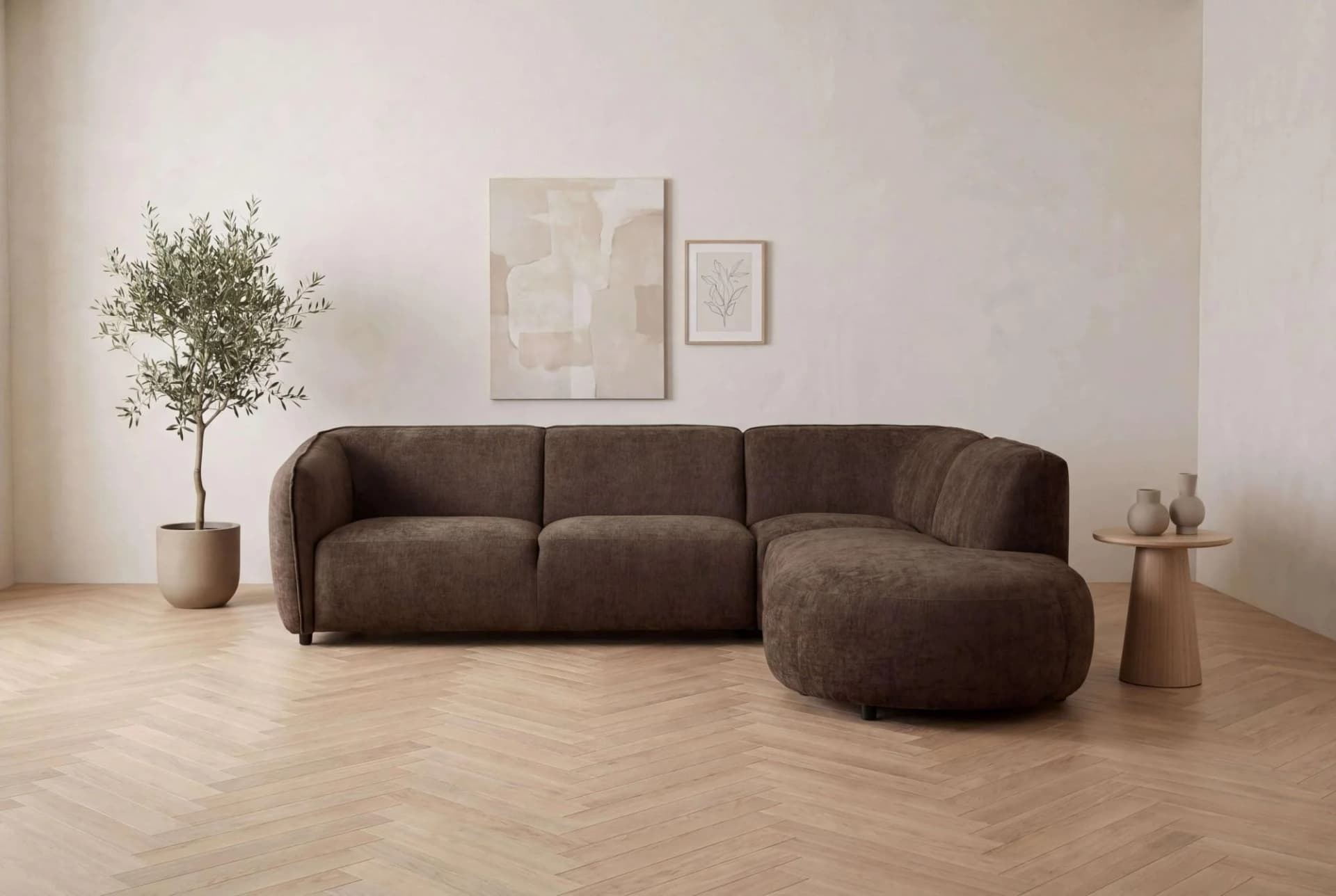 HOME AFFAIRE OSTRUP Ecksofa Braun Chenille Ottomane