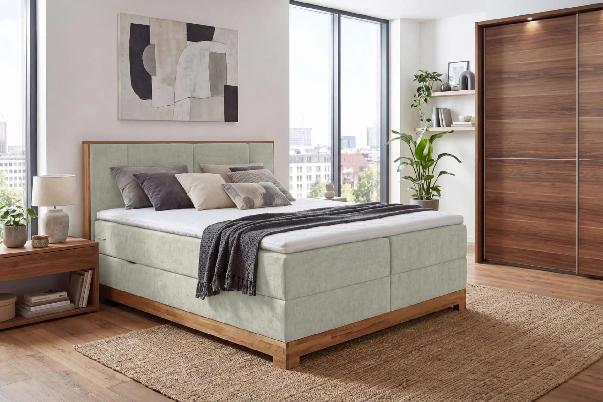 OTTO HOME Fennor Boxbett 180x200 cm Beige mit Topper & Stauraum