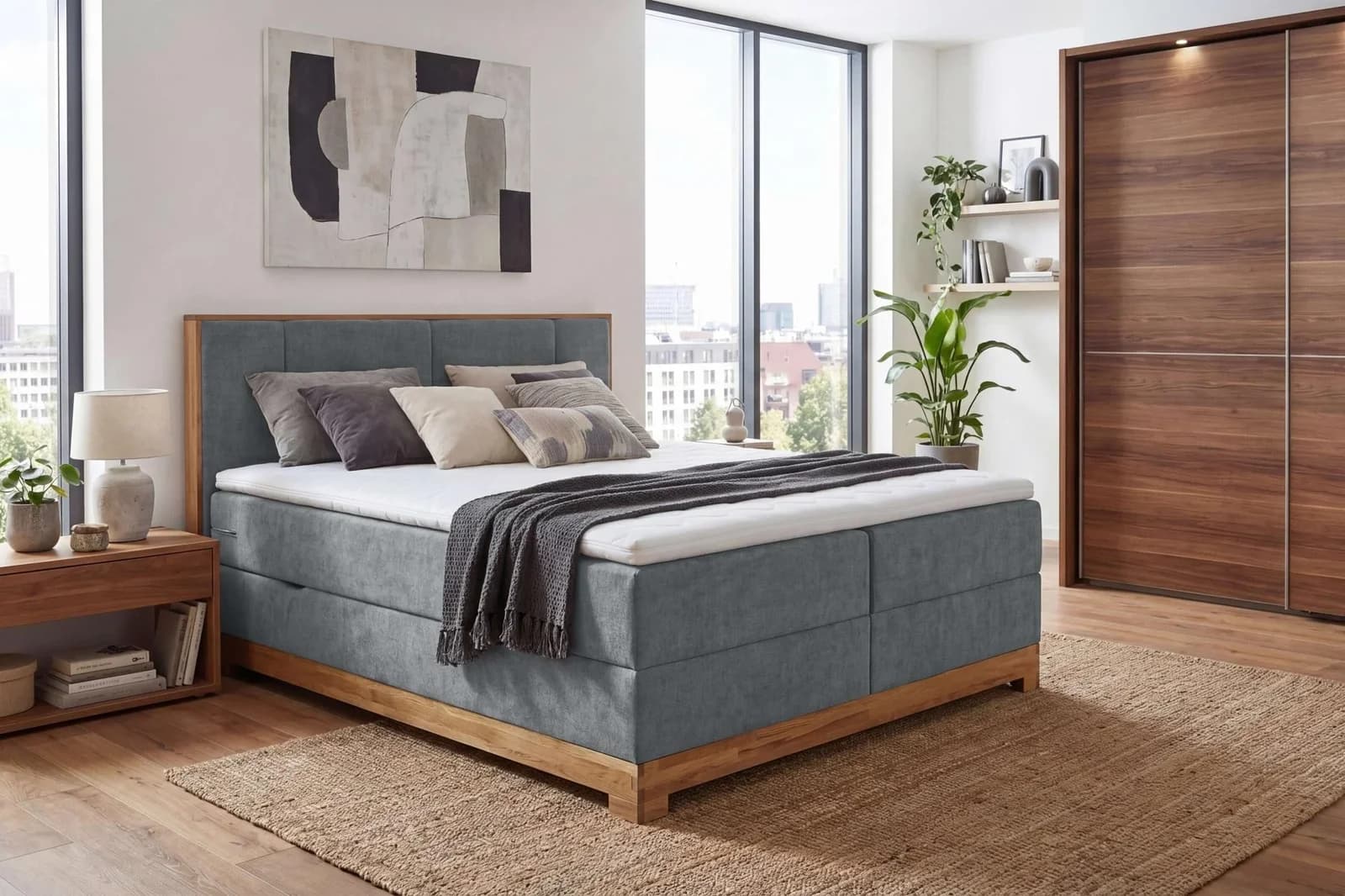 OTTO HOME Fennor Polsterbett Grau mit Topper und Stauraum