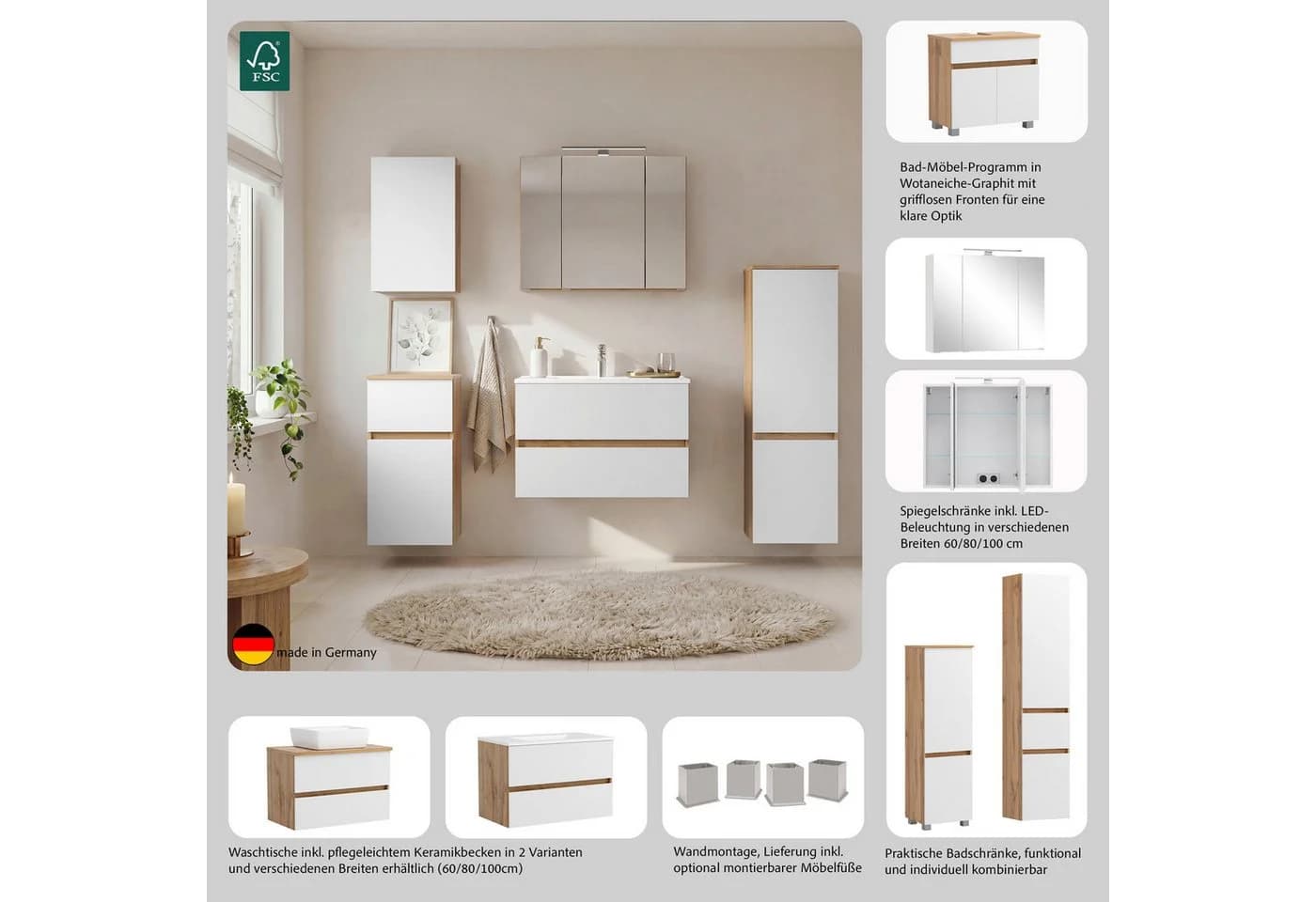 OTTO HOME Waschtisch BOZEN mit 2 Schubladen und Becken weiß - Bild 3