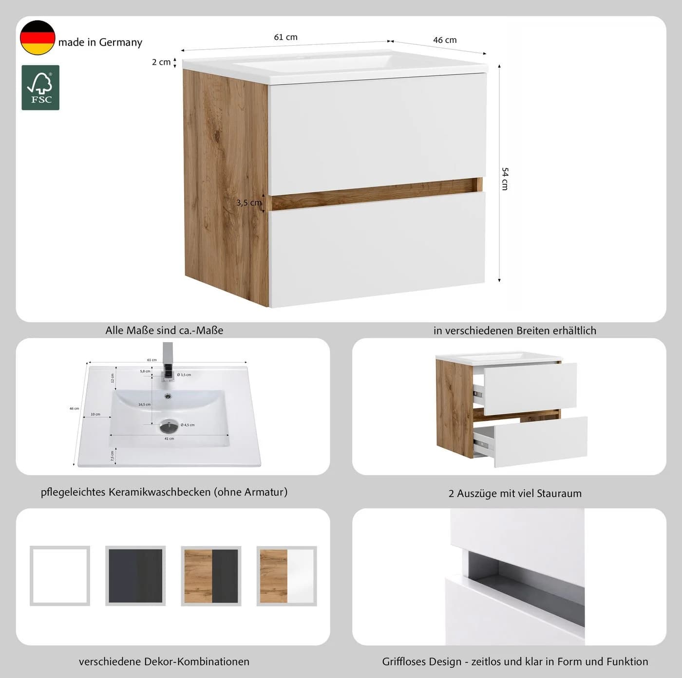 OTTO HOME Waschtisch BOZEN mit 2 Schubladen und Becken weiß - Bild 4