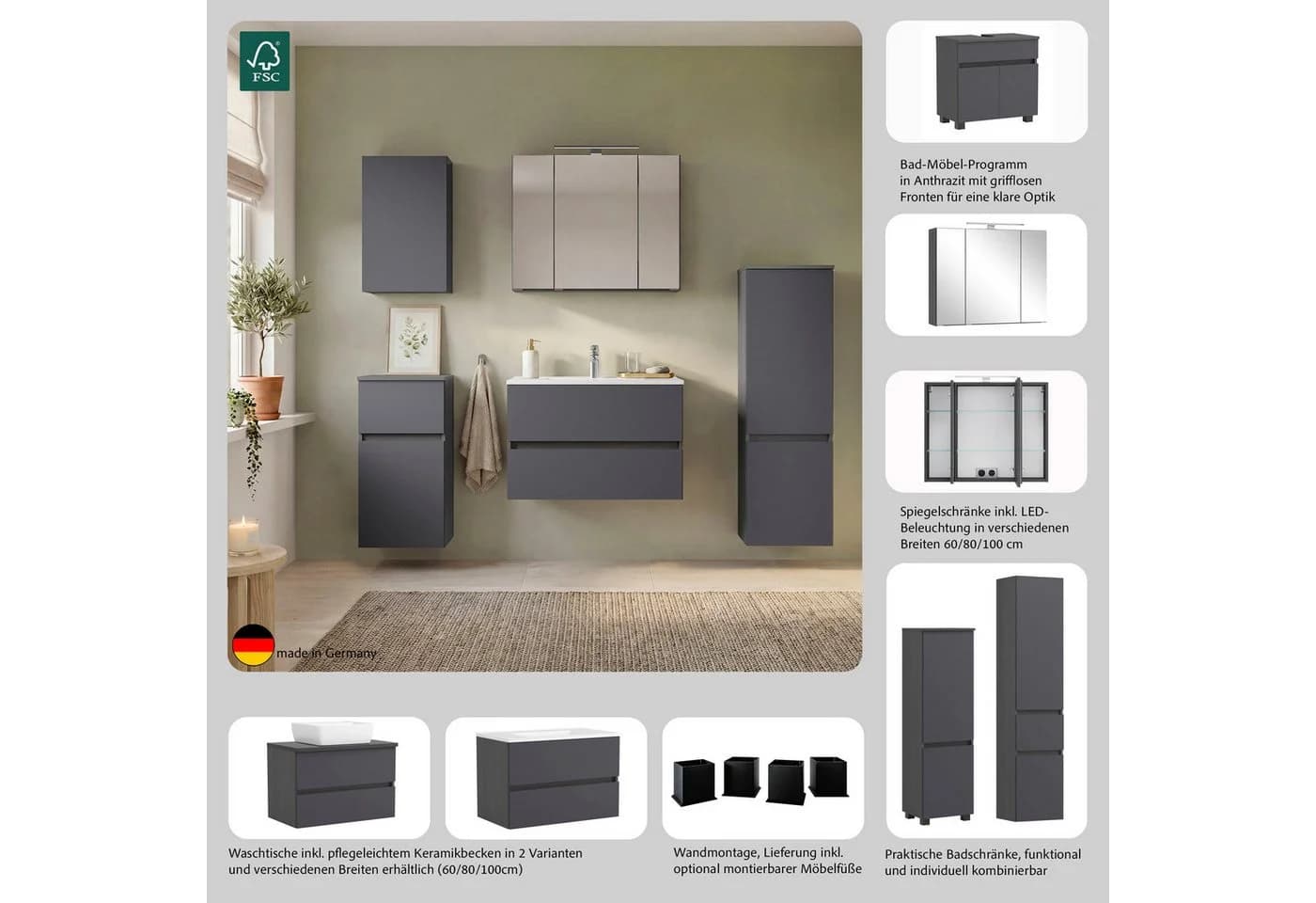 OTTO HOME Waschtisch BOZEN mit Becken und 2 Schubladen - Bild 3