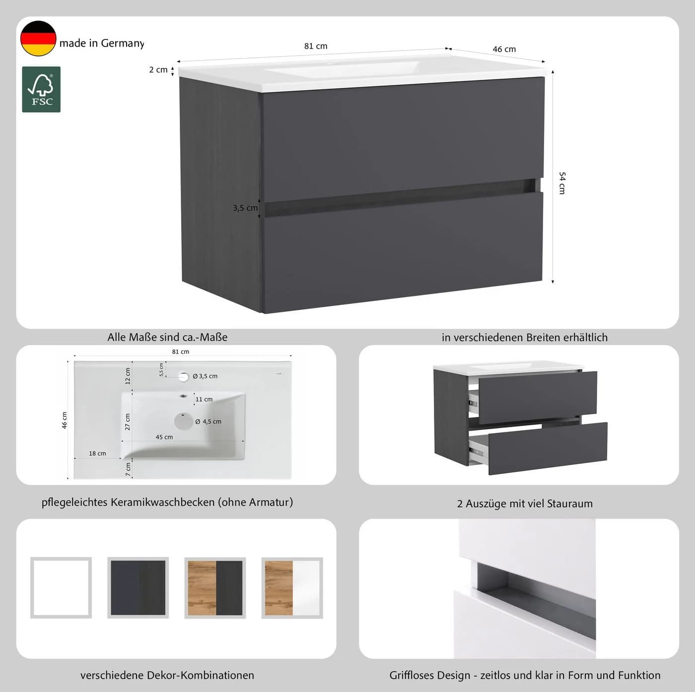 OTTO HOME Waschtisch BOZEN mit Becken und 2 Schubladen - Bild 4