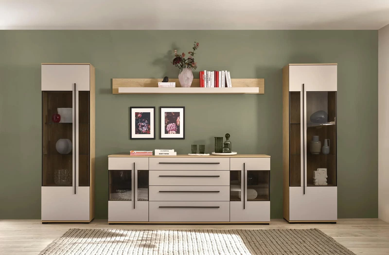 Home Affaire Wohnwand Cantara Set mit Vitrinen und Sideboard Eiche Cremona Toro