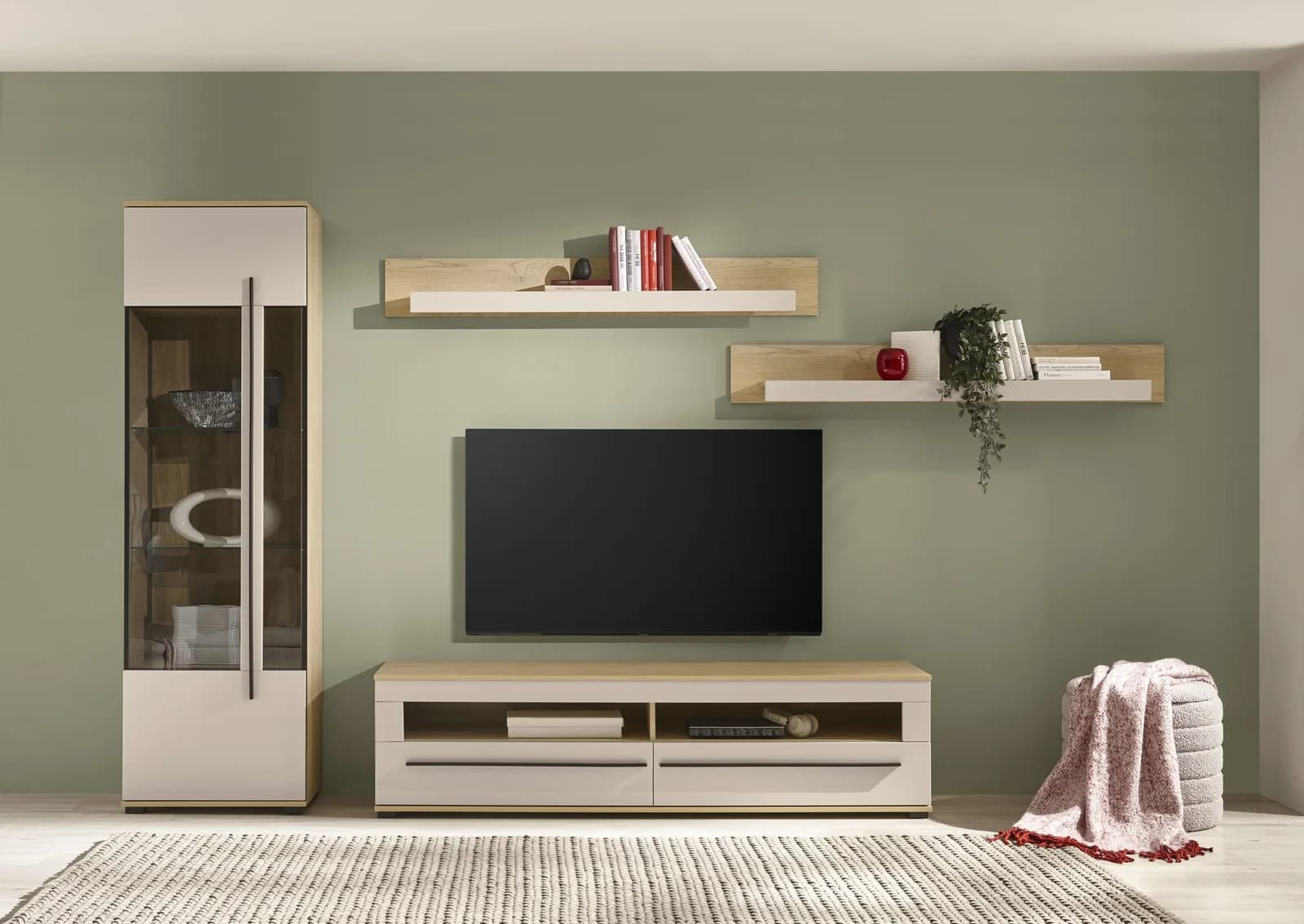 Home Affaire Wohnwand Cantara Set Vitrine Lowboard Wandboard Eiche Kaschmir