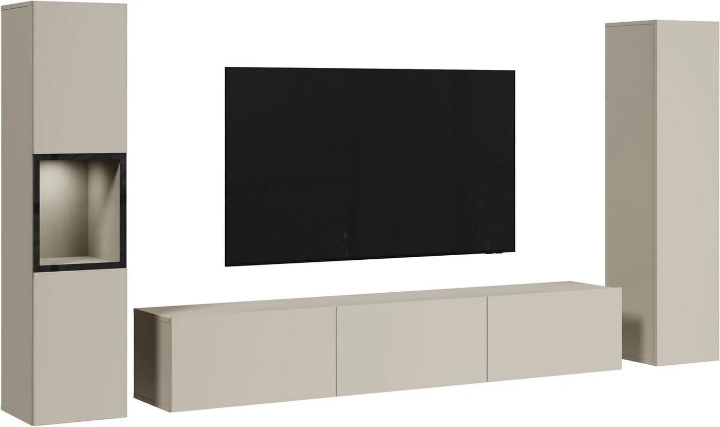 Home affaire Wohnwand BERLIN III 3-tlg. beige Vitrine grifflos
