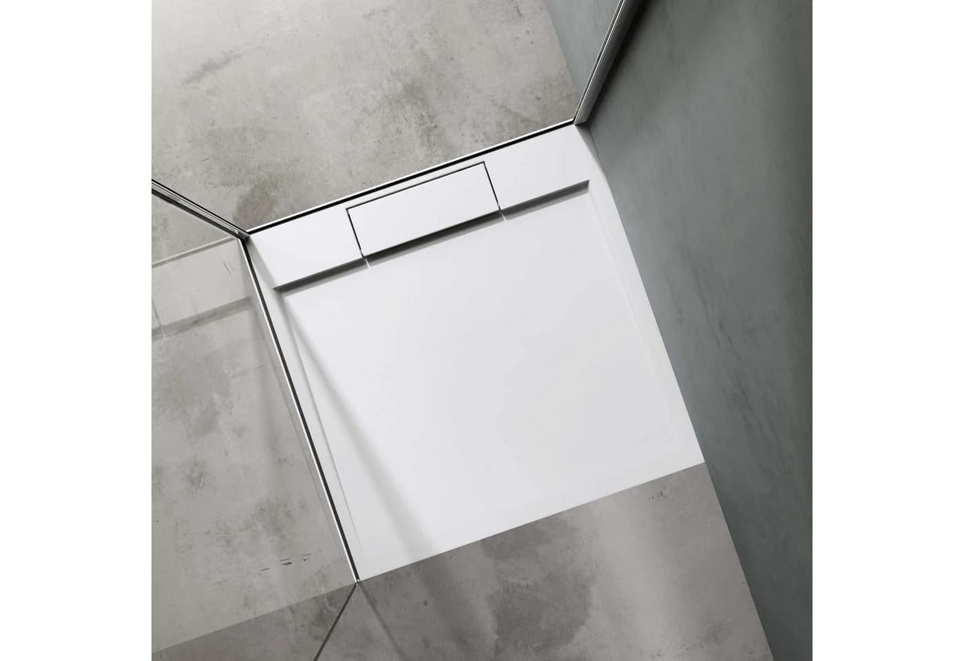 doporro Duschwanne Geoma04 Quadratisch Mineralguss Weiß/Anthrazit - Bild 1