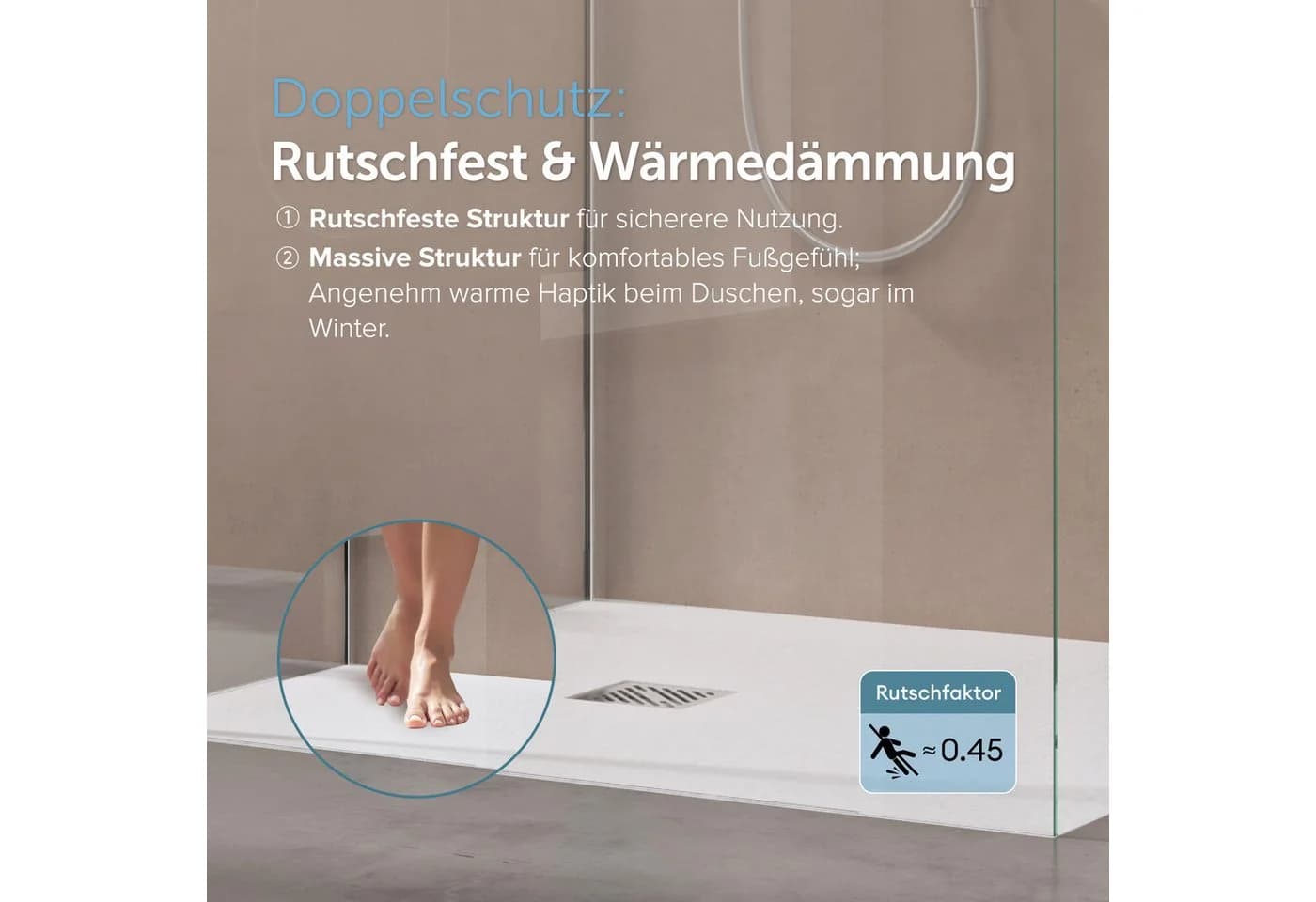 doporro Duschwanne Mineralguss DIN-Anschlüsse - Bild 5