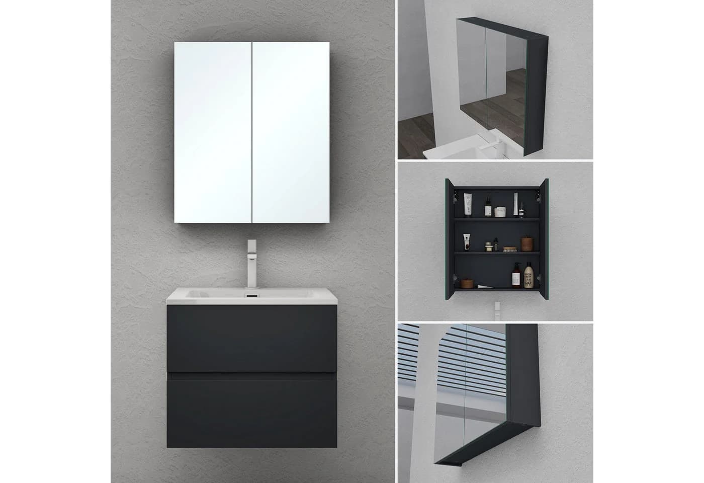 doporro Spiegelschrank Wandschrank Wandspiegel Weiß/Anthrazit