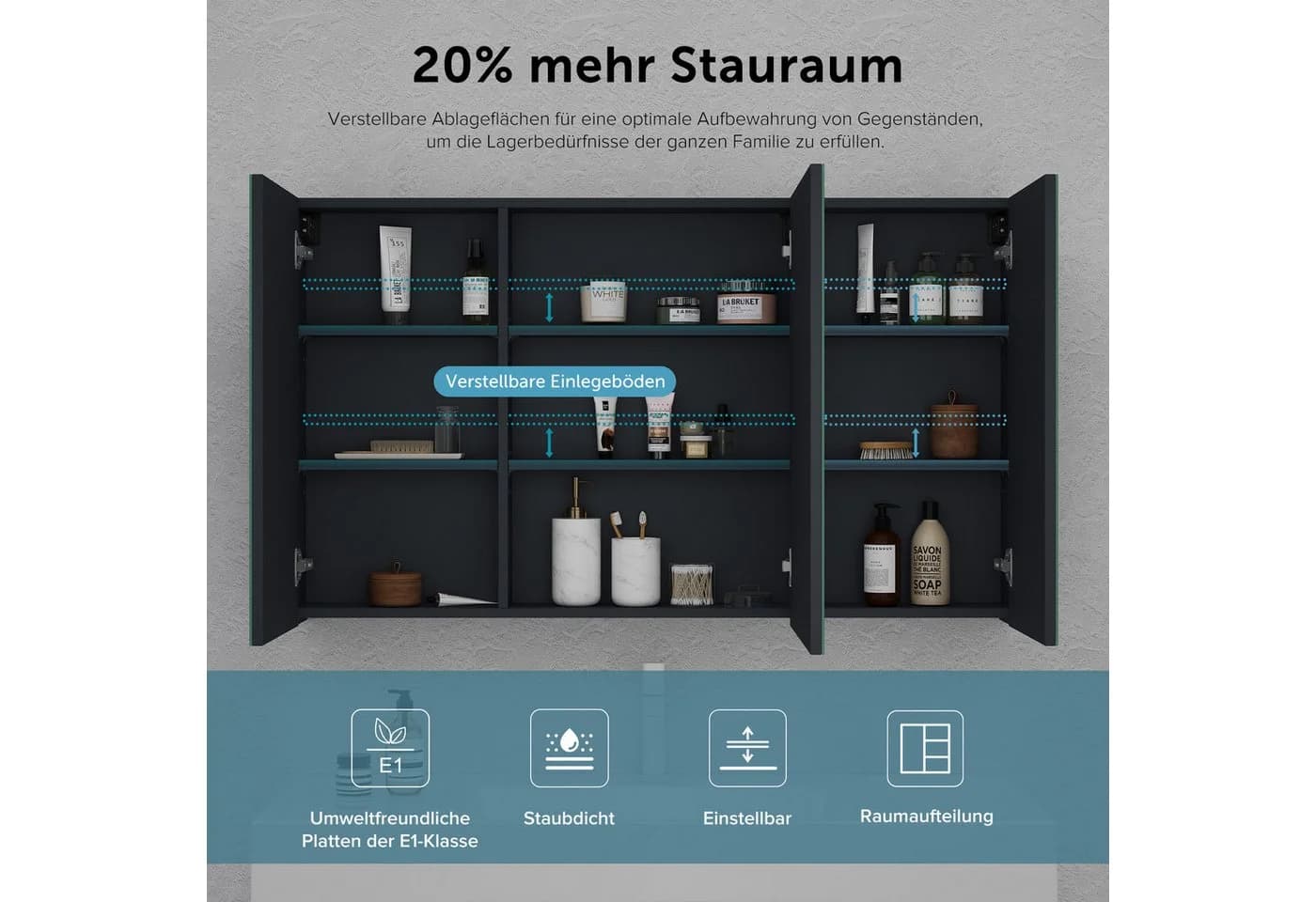doporro Spiegelschrank Wandschrank Wandspiegel Weiß/Anthrazit - Bild 3