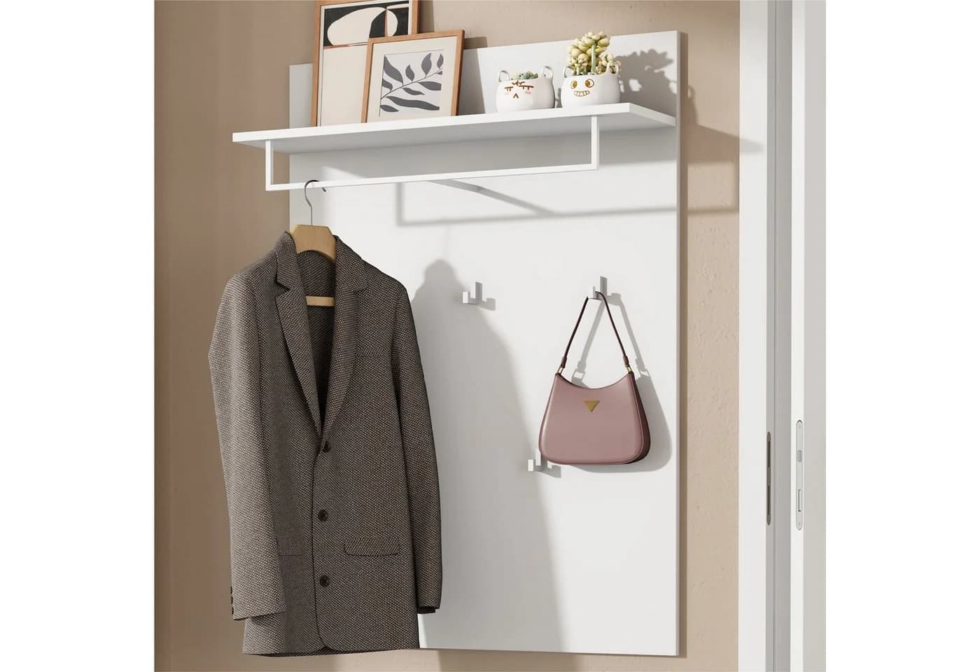 doporro Wandgarderobe mit 5 Haken und Ablage Matt weiß - Bild 3