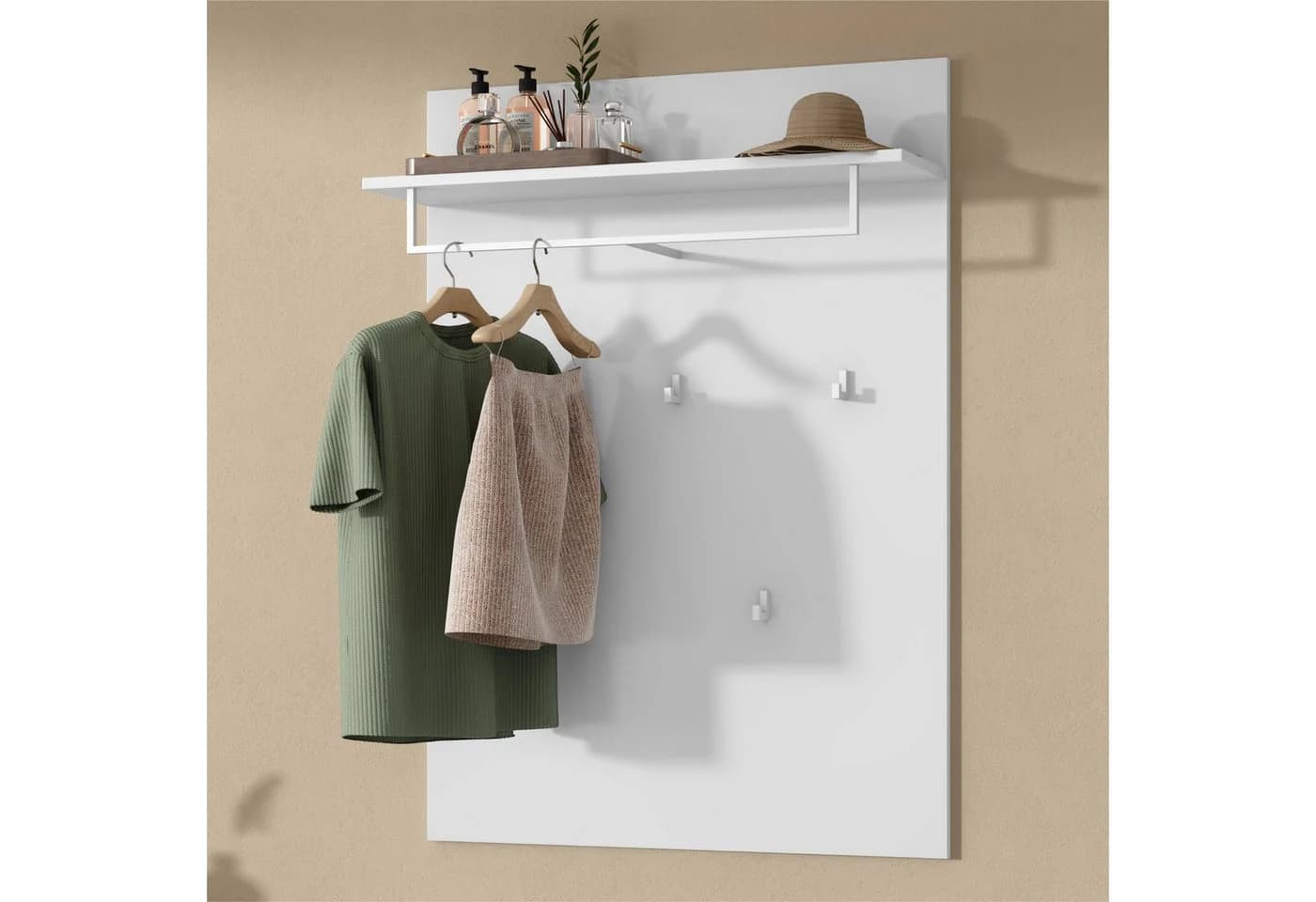 doporro Wandgarderobe mit 5 Haken und Ablage Matt weiß - Bild 4