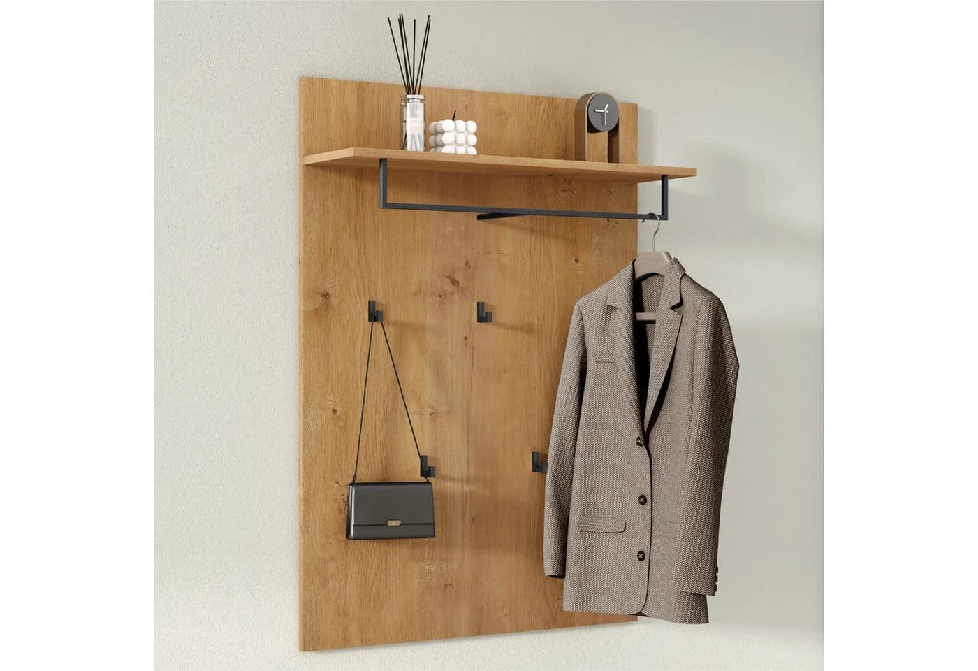 doporro Wandgarderobe mit 5 Haken und Ablage Braune Garderobenwand