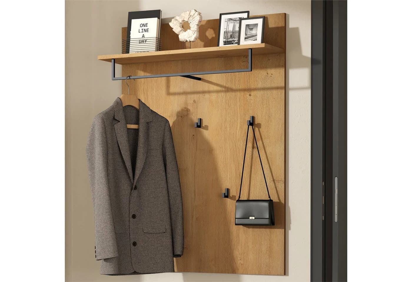 doporro Wandgarderobe mit 5 Haken und Ablage Braune Garderobenwand - Bild 3