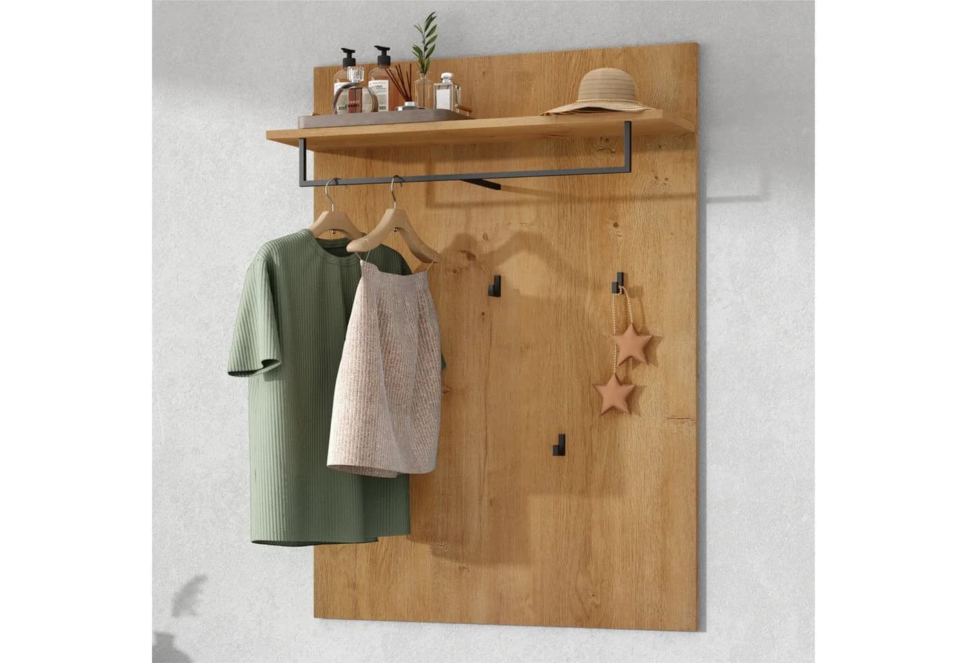 doporro Wandgarderobe mit 5 Haken und Ablage Braune Garderobenwand - Bild 4