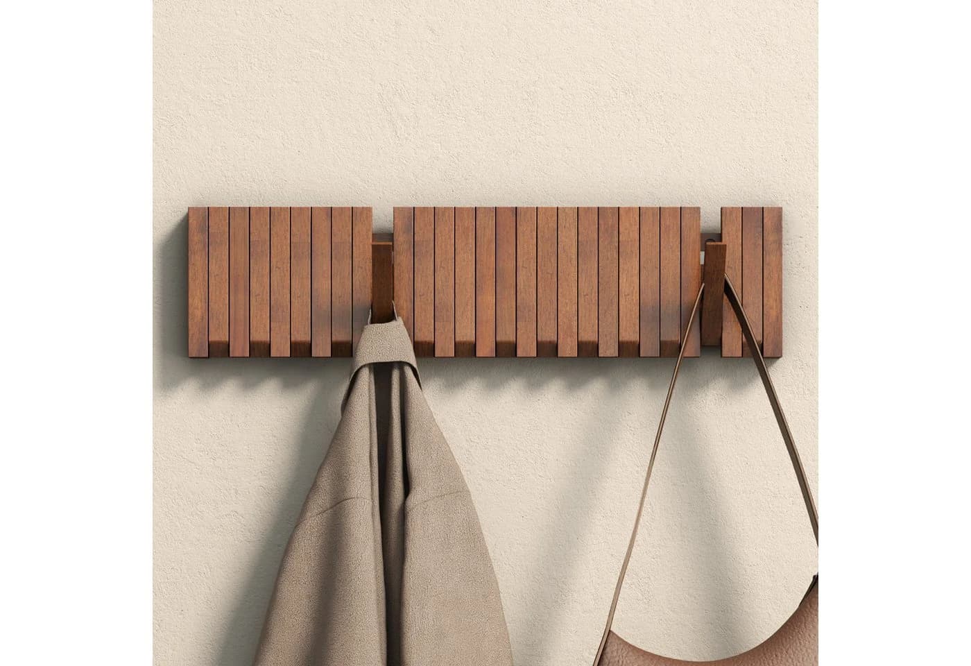 doporro Wandgarderobe mit 14 Haken aus Massivholz Matt Schwarz
