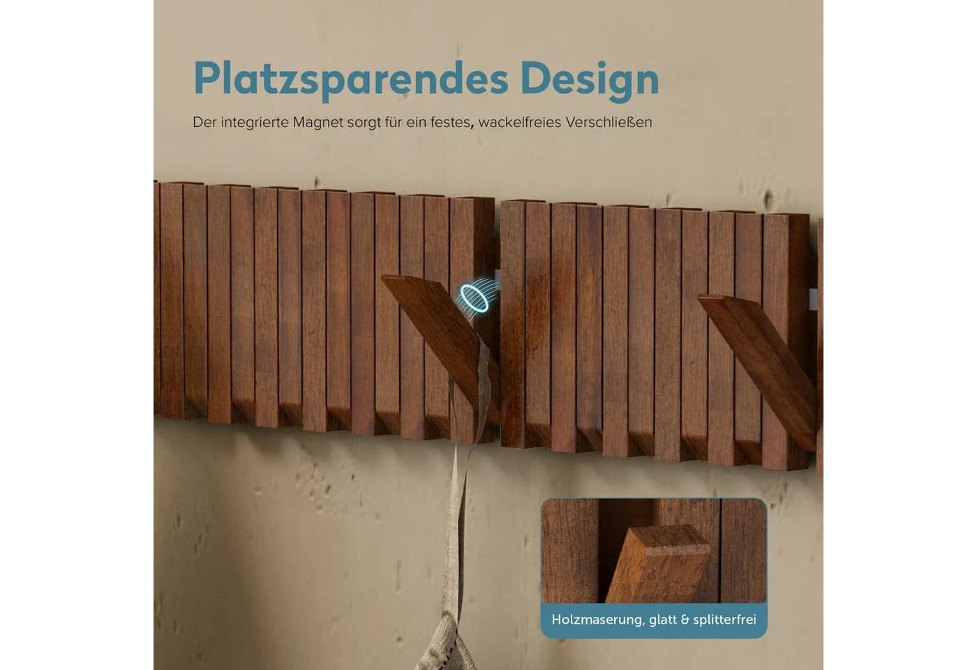 doporro Wandgarderobe mit 14 Haken aus Massivholz Matt Schwarz - Bild 3