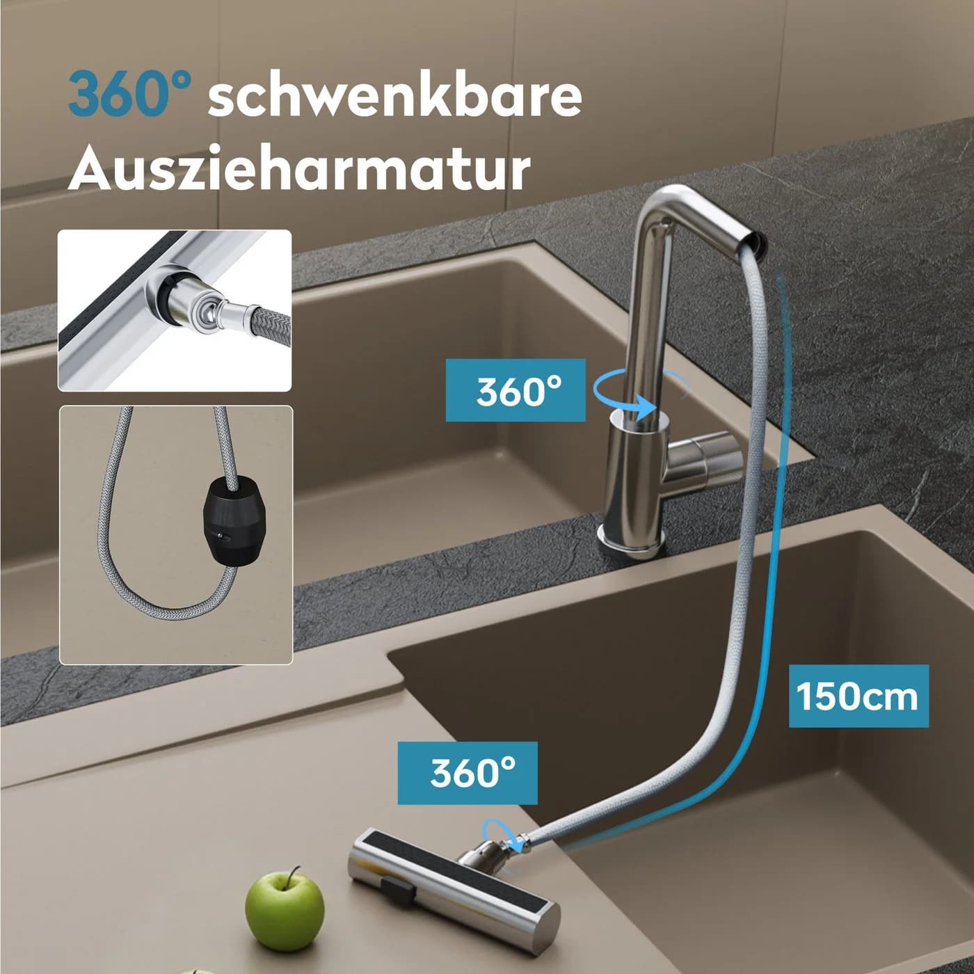 doporro Küchenarmatur Turnix-02 Ausziehbar Edelstahl Silber 360°
