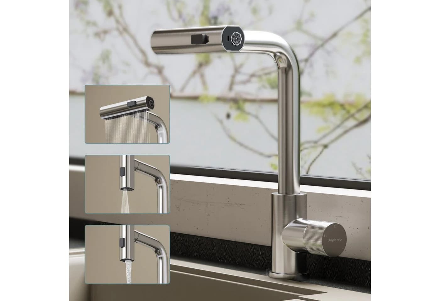 doporro Küchenarmatur Turnix-02 Ausziehbar Edelstahl Silber 360° - Bild 2