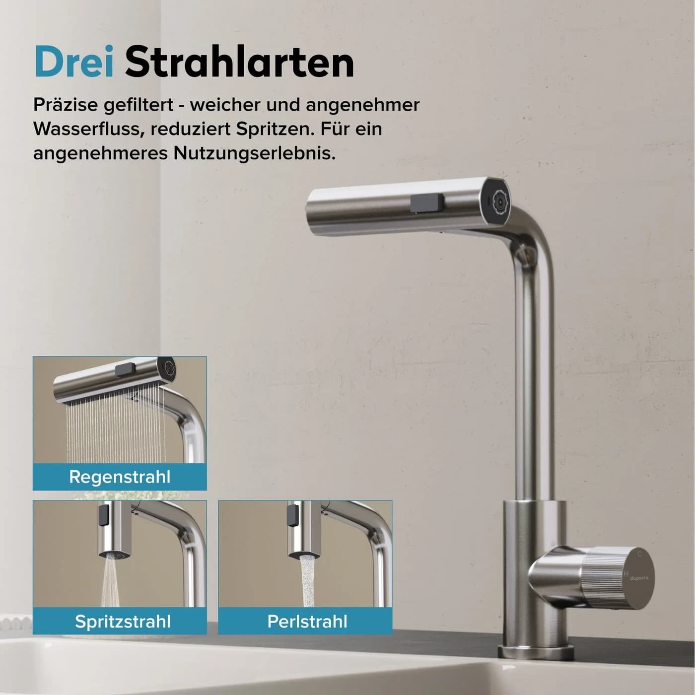doporro Küchenarmatur Turnix-02 Ausziehbar Edelstahl Silber 360° - Bild 4
