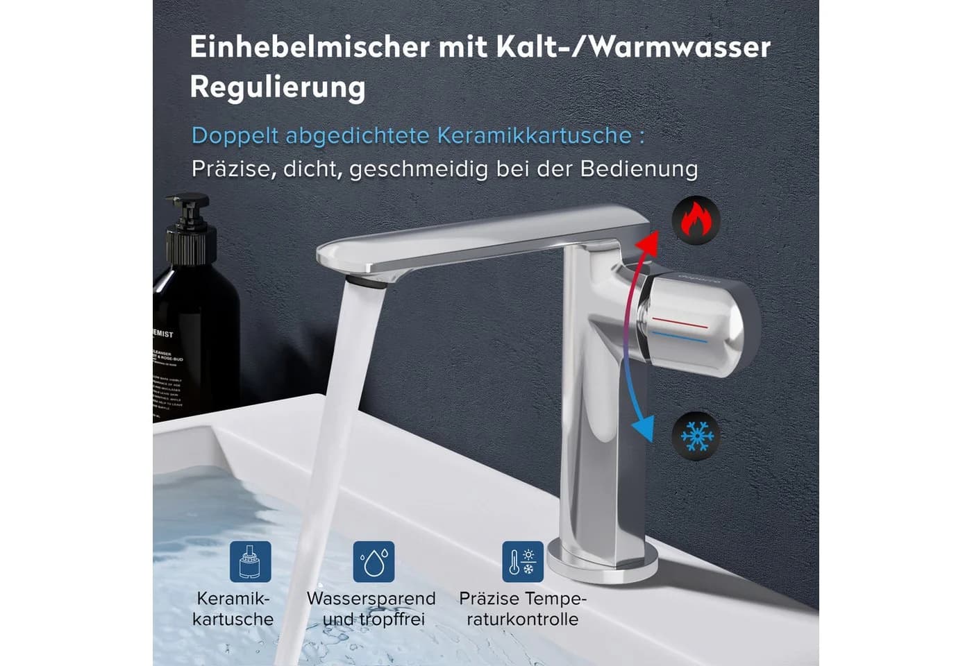 doporro Waschtischarmatur Silber Chrom Einhebel Badarmatur - Bild 3