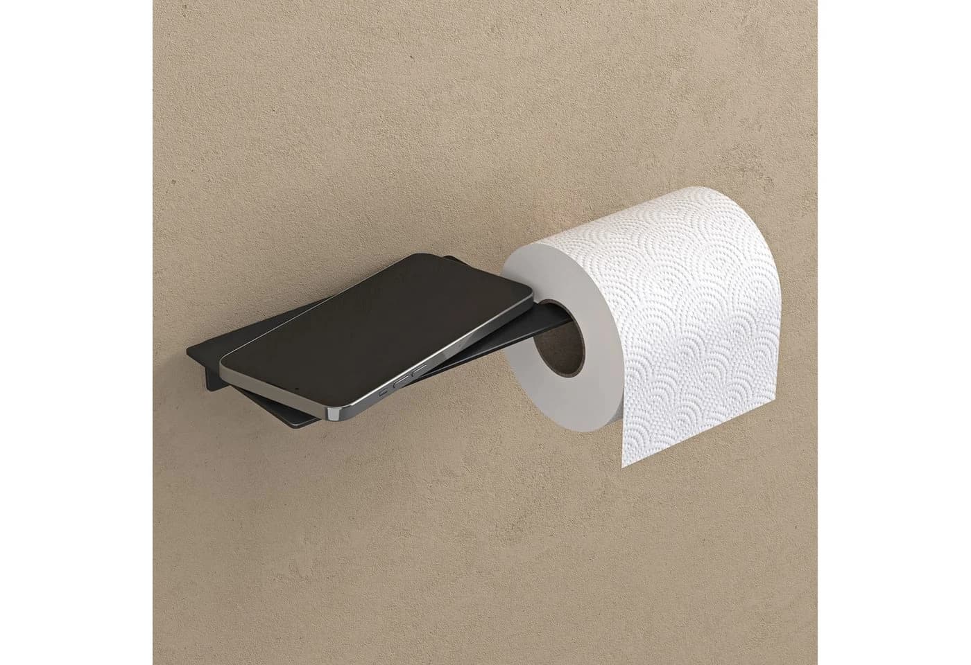 doporro Toilettenpapierhalter Lino-01 Schwarz Edelstahl mit Ablage