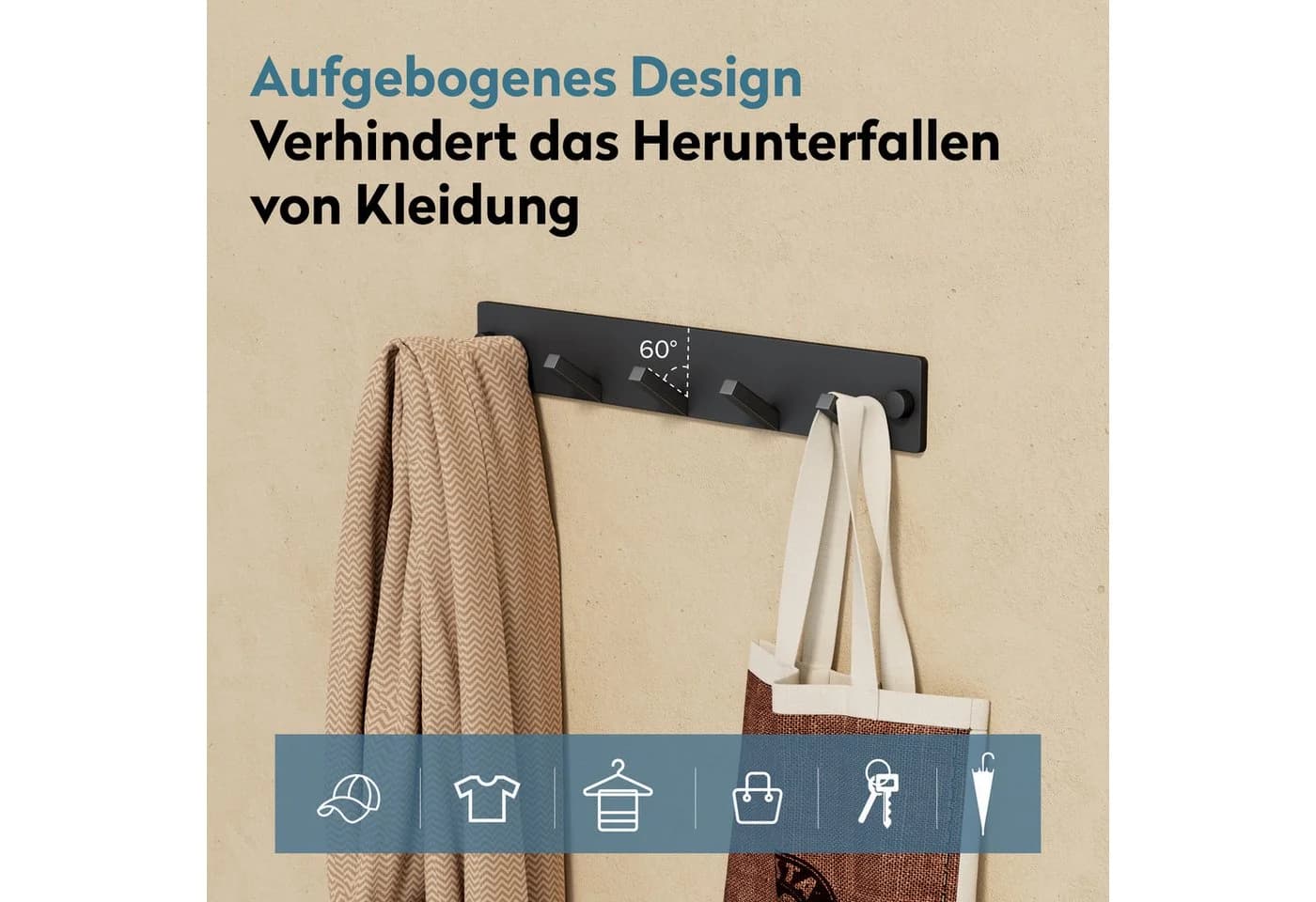 doporro Wandgarderobe Garderobenhaken Edelstahl, Kleiderhaken Wand mit 5 Haken Stalo-05 - Bild 5