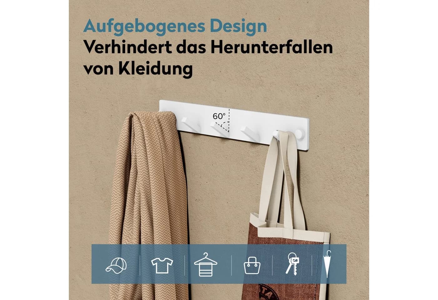 doporro Wandgarderobe 5 Haken Edelstahl Matt Schwarz - Bild 5