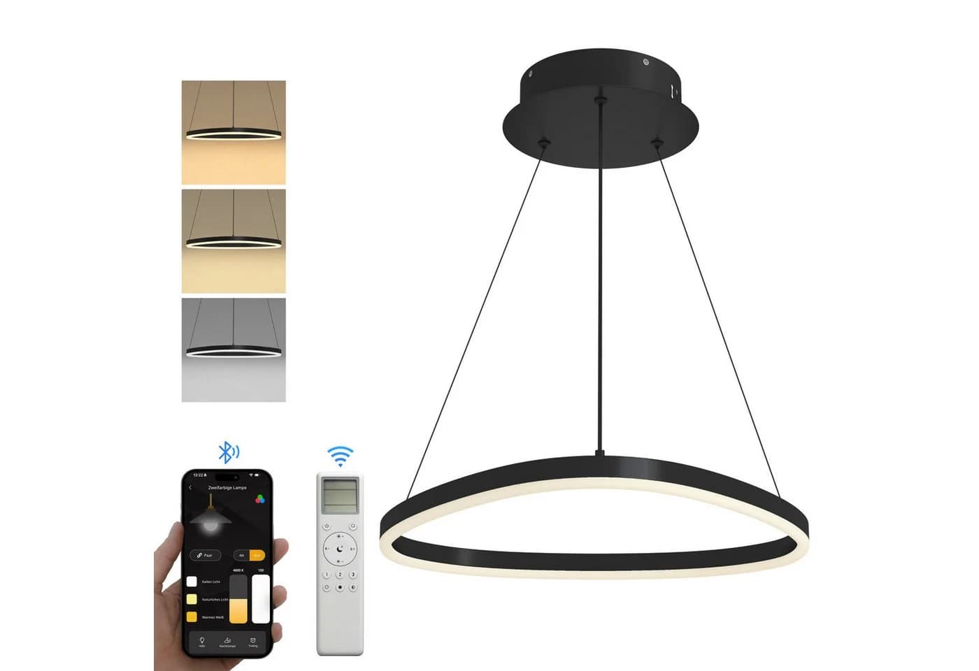 doporro LED Pendelleuchte dimmbar Schwarz Hängeleuchte für Esszimmer - Bild 2