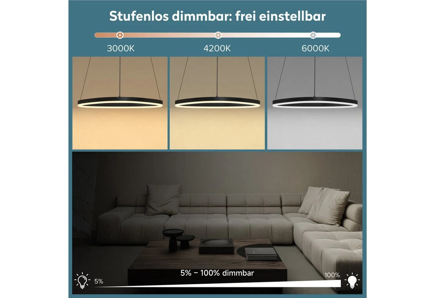 doporro LED Pendelleuchte dimmbar Schwarz Hängeleuchte für Esszimmer - Bild 3