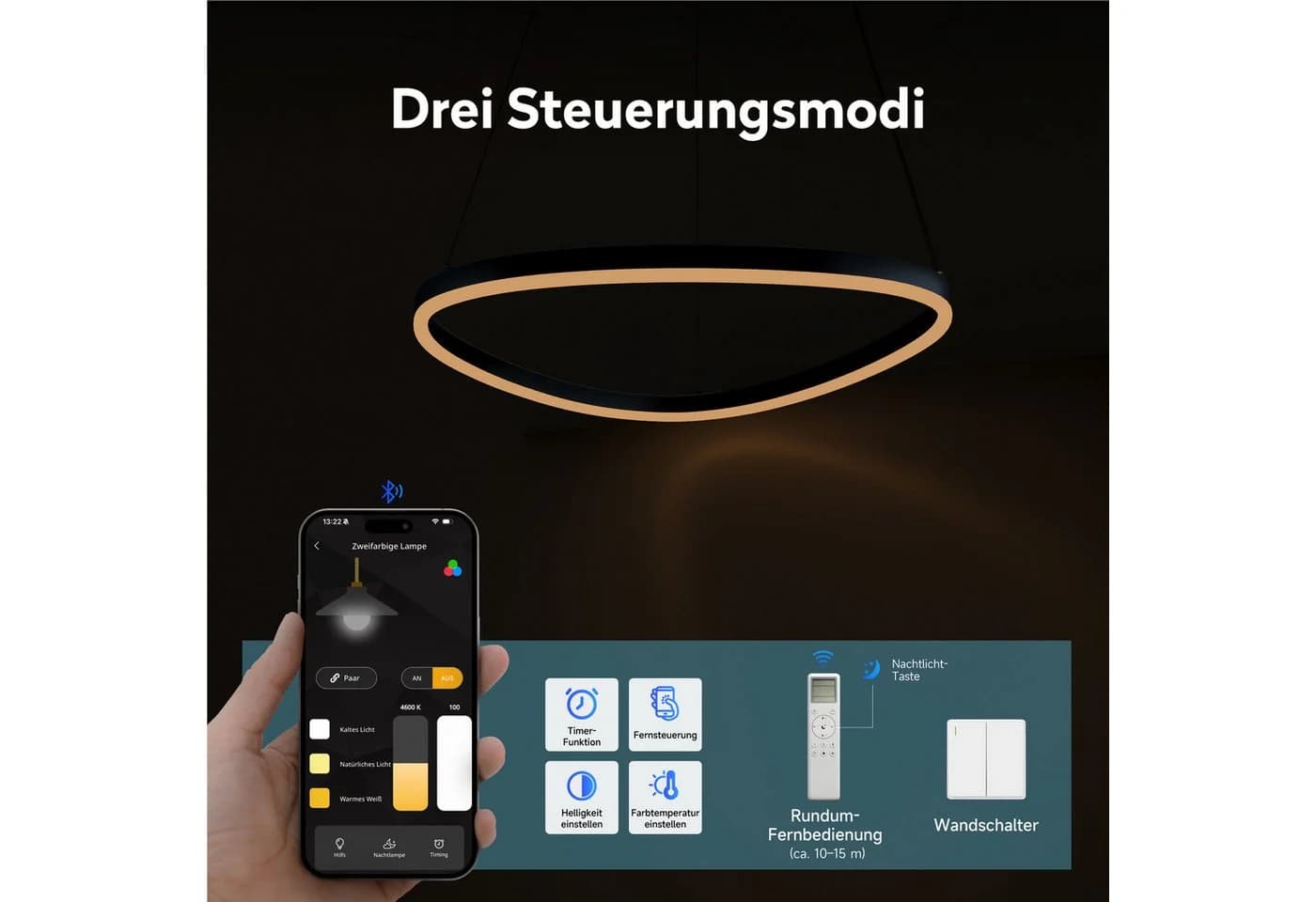 doporro LED Pendelleuchte dimmbar Schwarz Hängeleuchte für Esszimmer - Bild 4