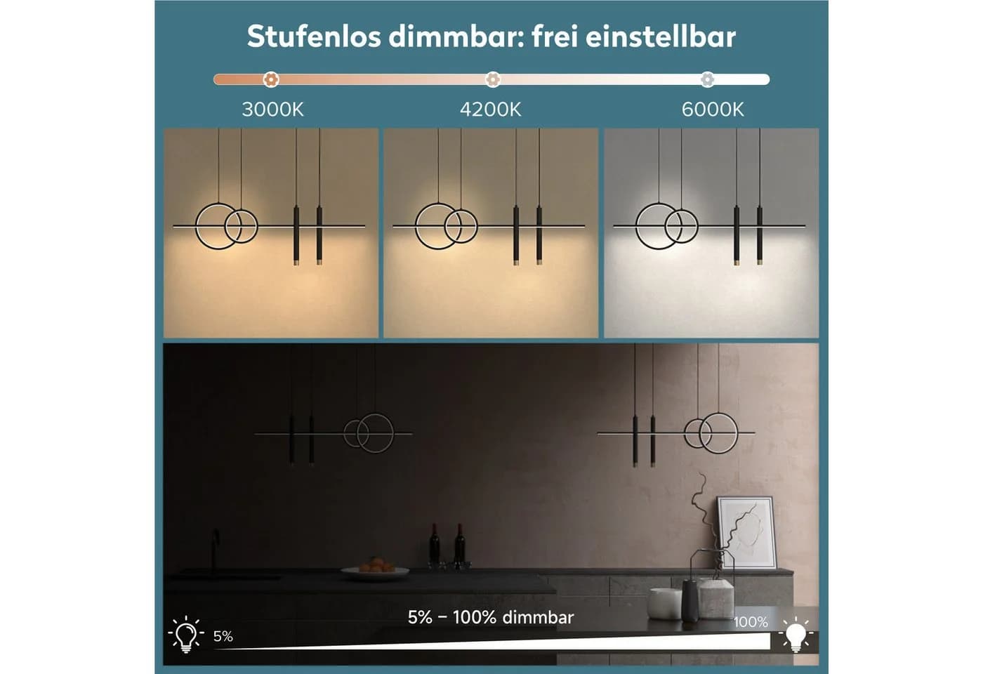 doporro LED Pendelleuchte Hängeleuchte Kronleuchter Höhenverstellbar 3 Farbtemperaturen - Bild 4