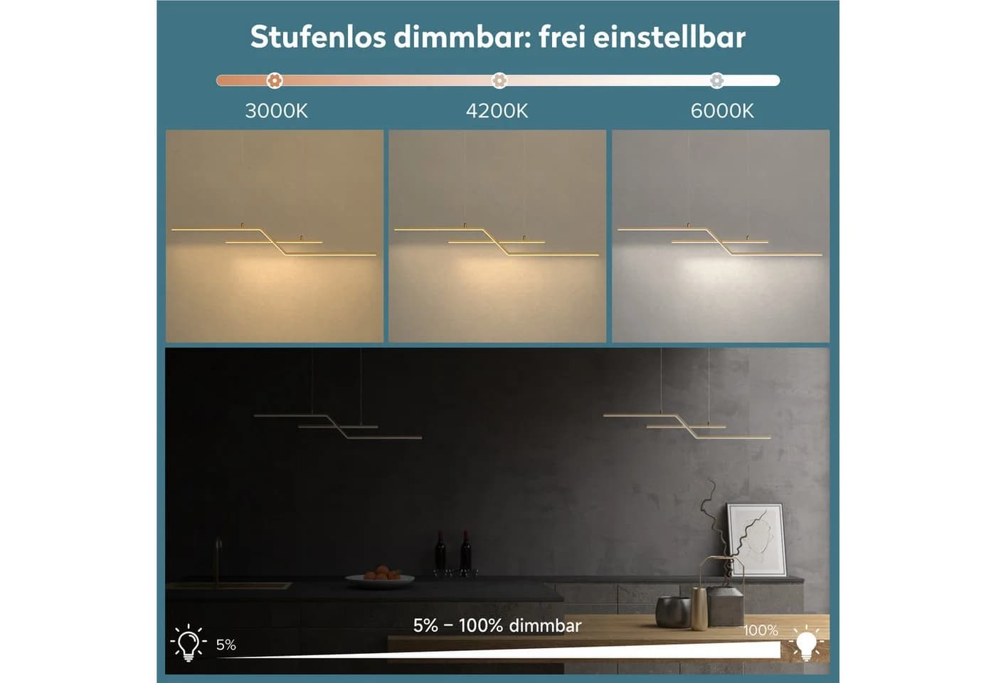 doporro LED Pendelleuchte Luvina10 dimmbar Höhenverstellbar 24W Gold