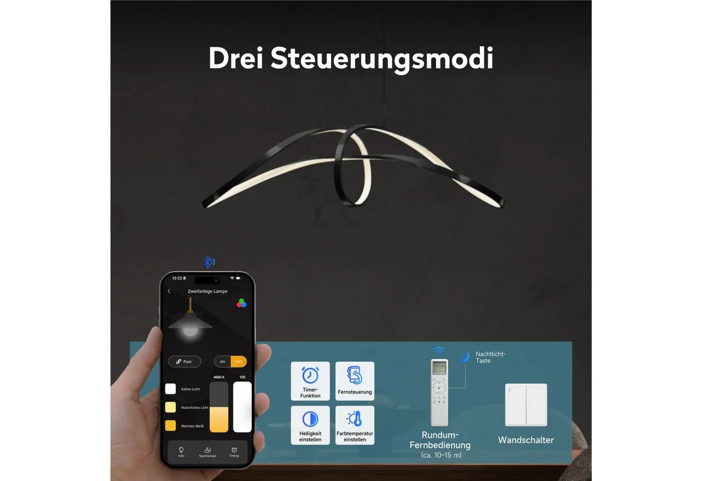 doporro LED Pendelleuchte Dimmbar Hängeleuchte Esstisch mit Fernbedienung Höhenverstellbar - Bild 4