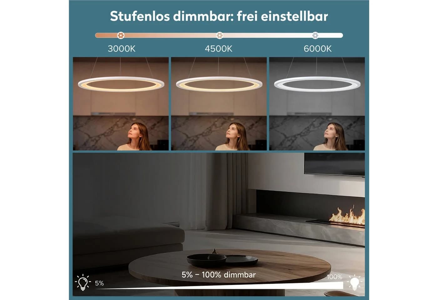 doporro Pendelleuchte Luvina01 höhenverstellbar LED-Pendellampe - Bild 3