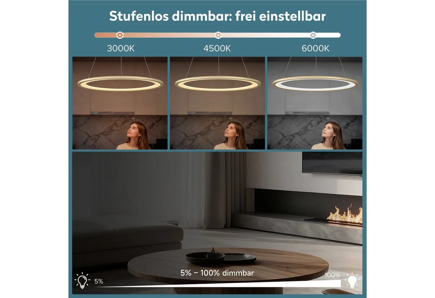 doporro Pendelleuchte Luvina01 Gold höhenverstellbar dimmbar LED - Bild 3